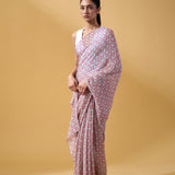 Lobster Sari in Chiffon - Powder Blue